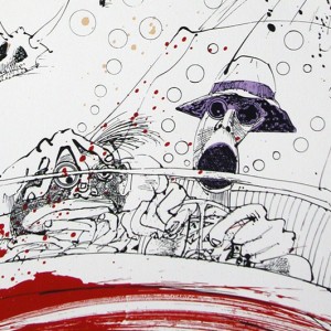 Steadman's drawing of Hunter S. Thompson's car beset by huge bats illustrated Fear and Loathing in Las Vegas in 1971.